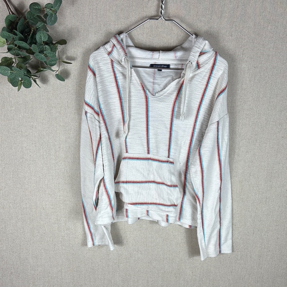 Ocean Drive > V Neck Striped Distressed Hoodie Large - Picture 1 of 8